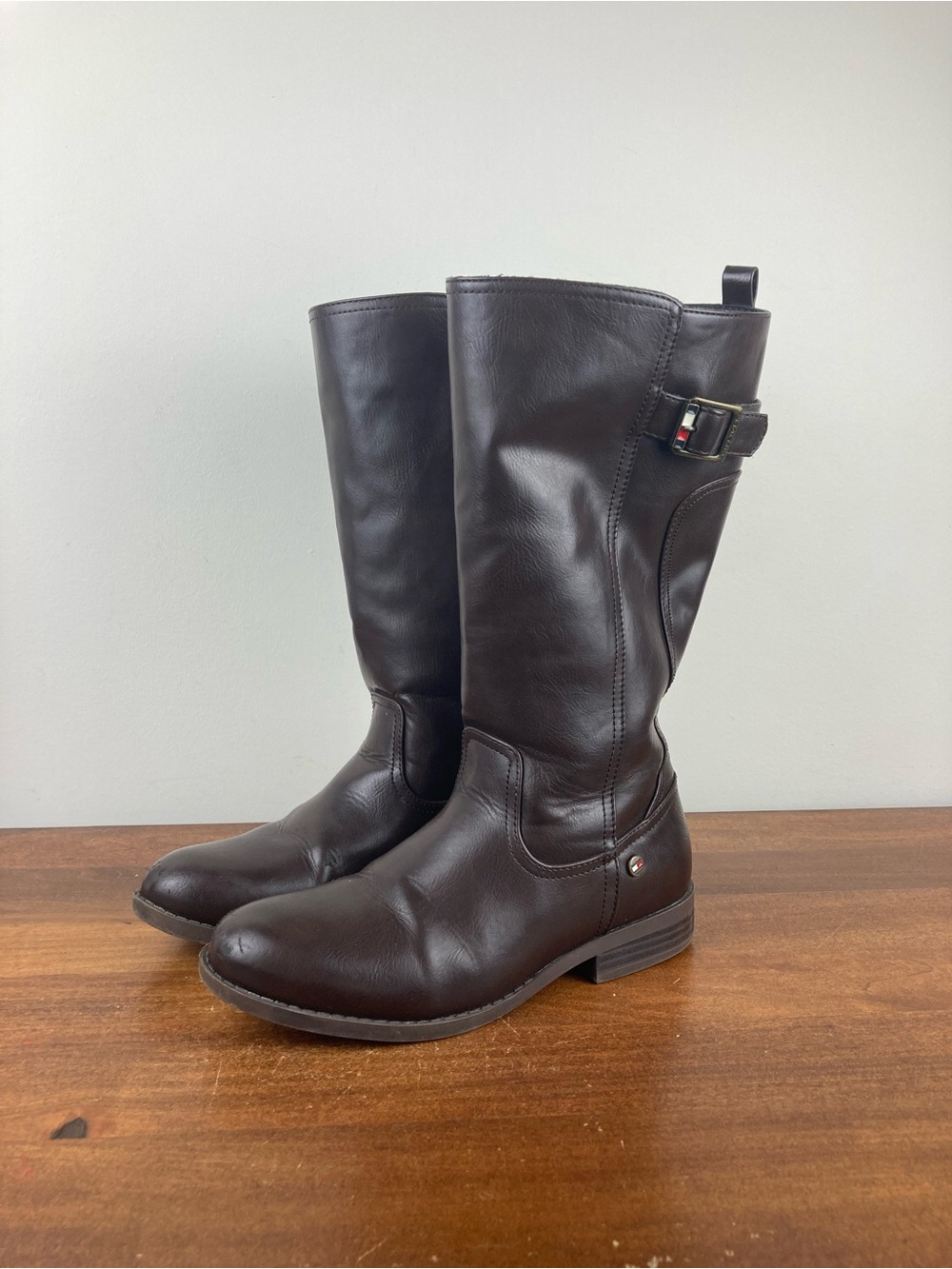 Tommy Hilfiger Vallary Tall Riding Boots Brown Side Zip THS10118C Girls Size 3.